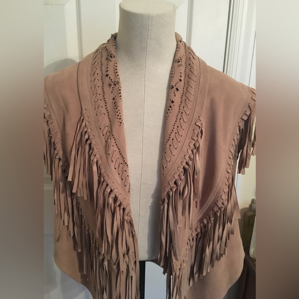 New Romantics/Free People Nude Pink Suede Leather Fringe Vest P/S